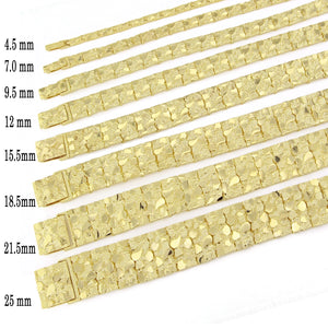 14k Yellow Gold Solid Nugget Bracelet 7"-9" 4mm to 25mm Adjustable, available in various widths and lengths to fit your style.