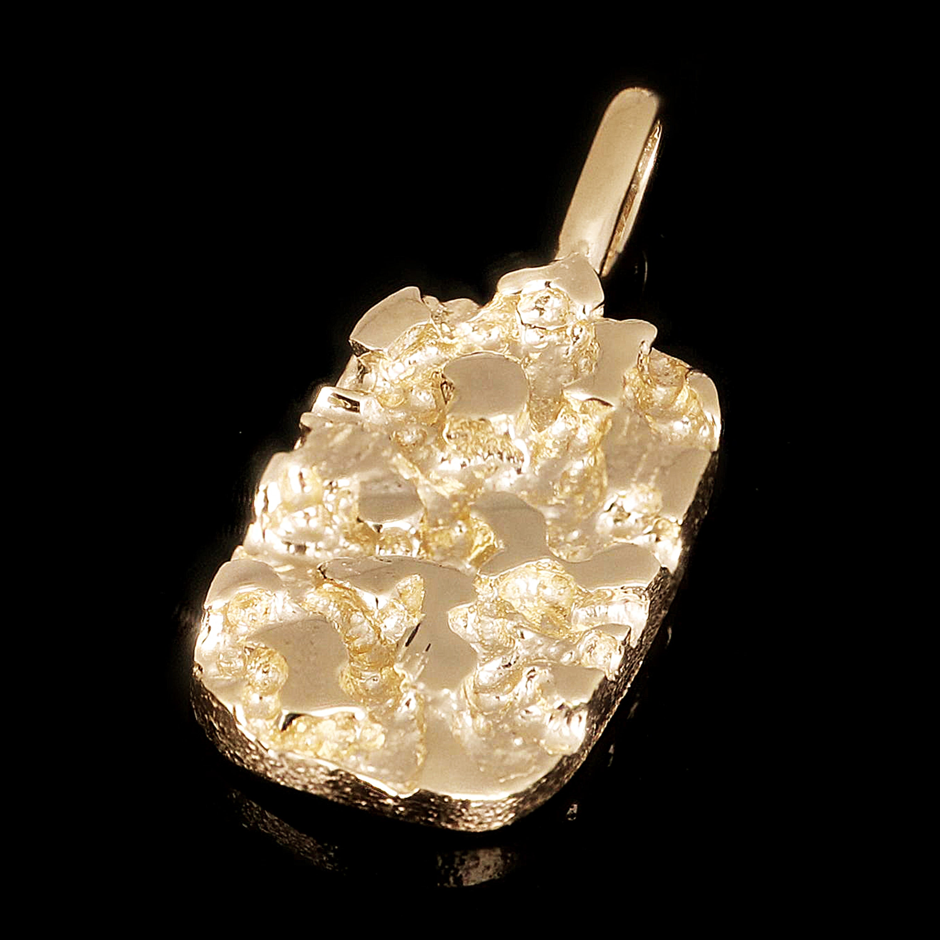 14k Yellow Gold Solid Chunky Rectangle Nugget Charm Pendant 1.2" 5.2 grams