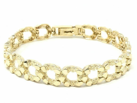 10k Yellow Gold Solid Horse Shoe Nugget Bracelet 7.5