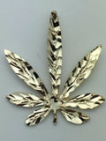 14k Yellow Gold Diamond Cut Marijuana Leaves Leaf Weed Charm Pendant 2.2 grams