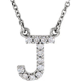 14k White Gold Diamond Initial Letter J Alphabet Rolo Pendant Necklace 18" - Letter J,White