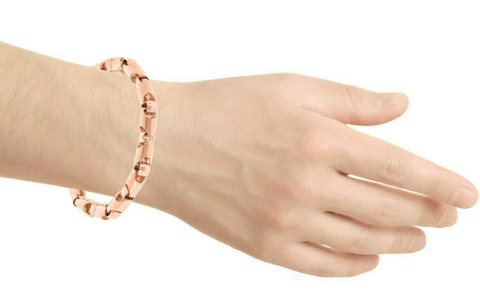 14k Rose Gold Solid Handmade Fashion Link Chain Bracelet 9" 6mm 33 grams - Rose,9"