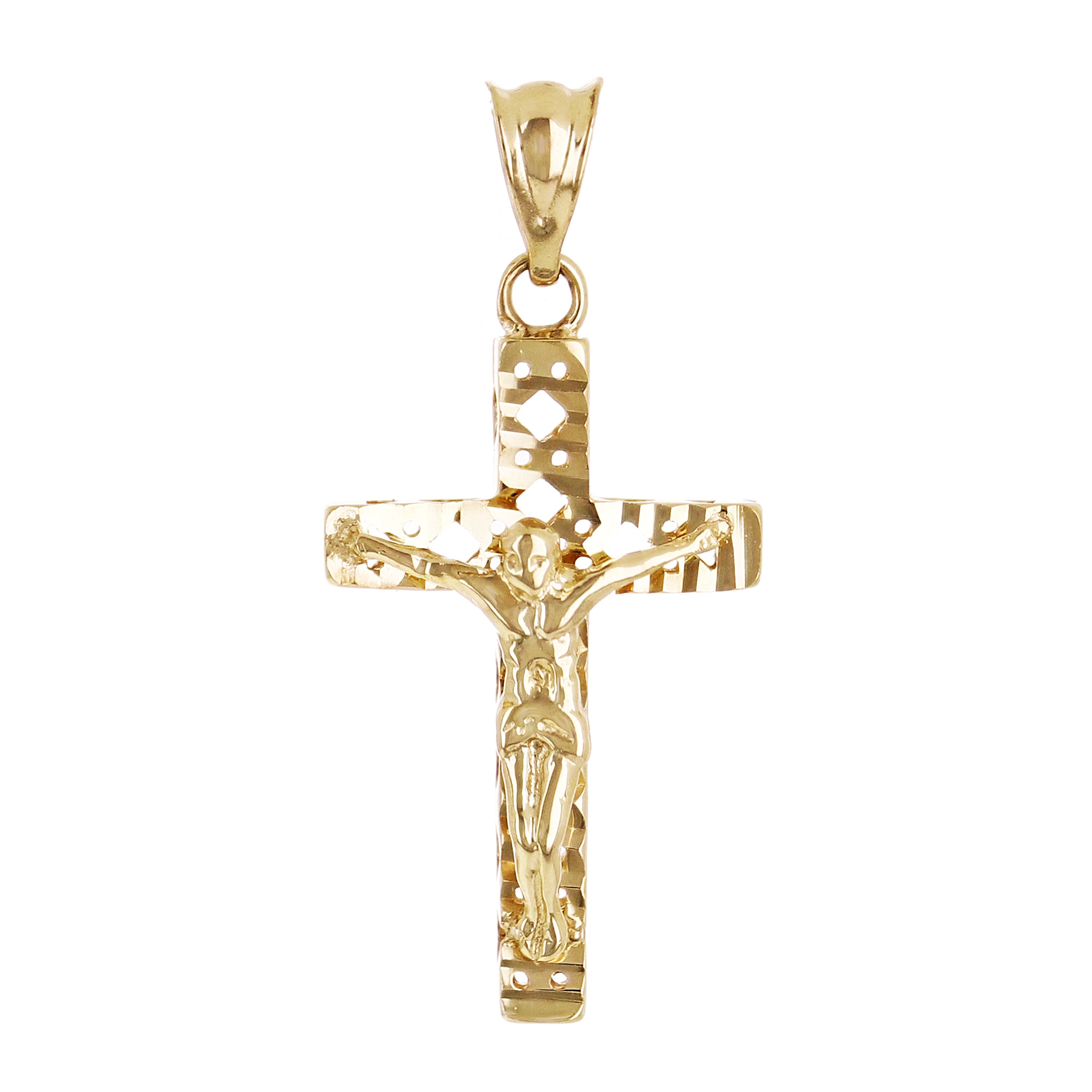 Italian 14k Yellow Gold 3D Double Sided Crucifix Cross Charm Pendant 1.1" 1.7g