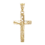 Italian 14k Yellow Gold 3D Double Sided Crucifix Cross Charm Pendant 1.1" 1.7g