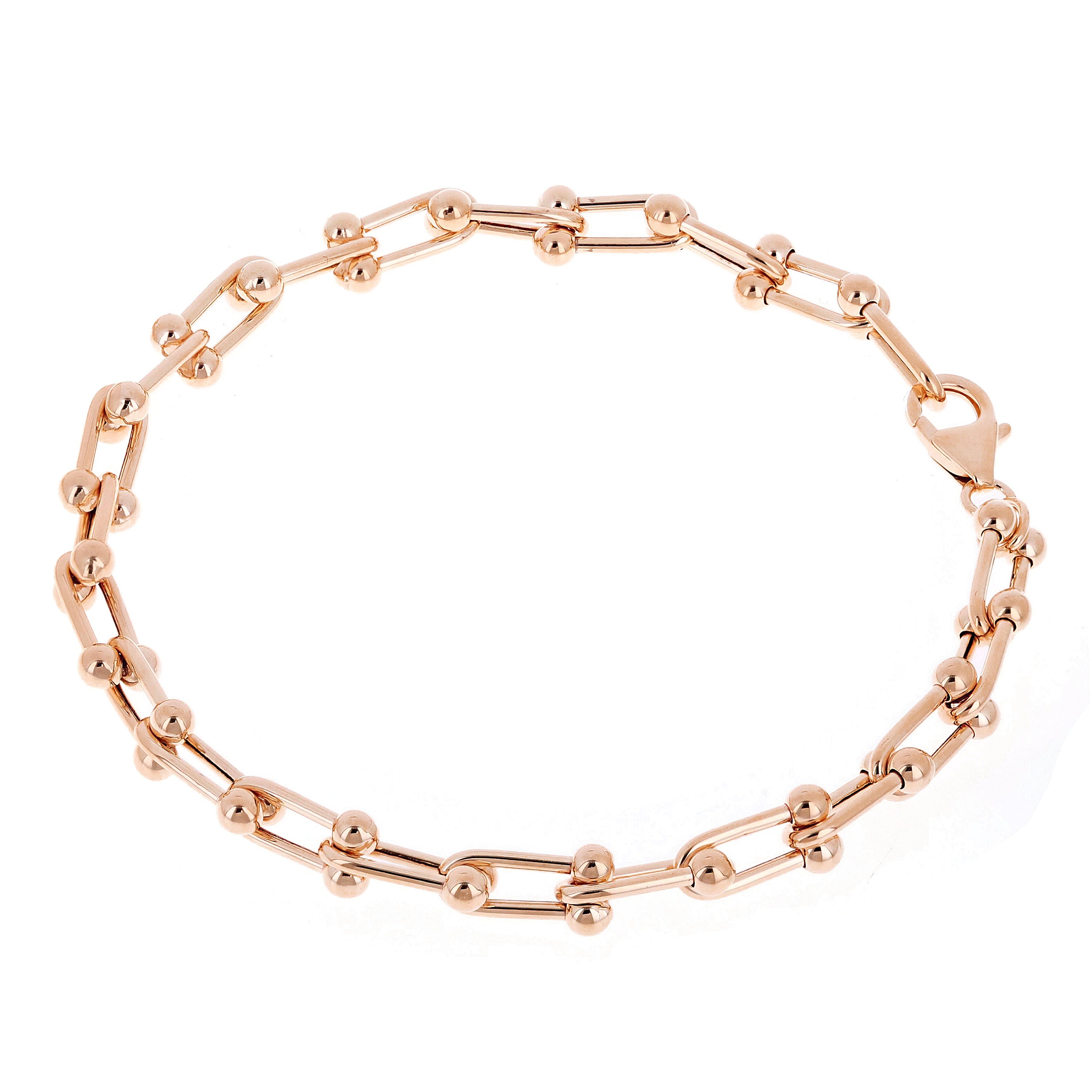 Italian 14k Rose Gold Semi-Solid U-Link Chain Bracelet 7" 6mm 5.3 grams - Rose 7"