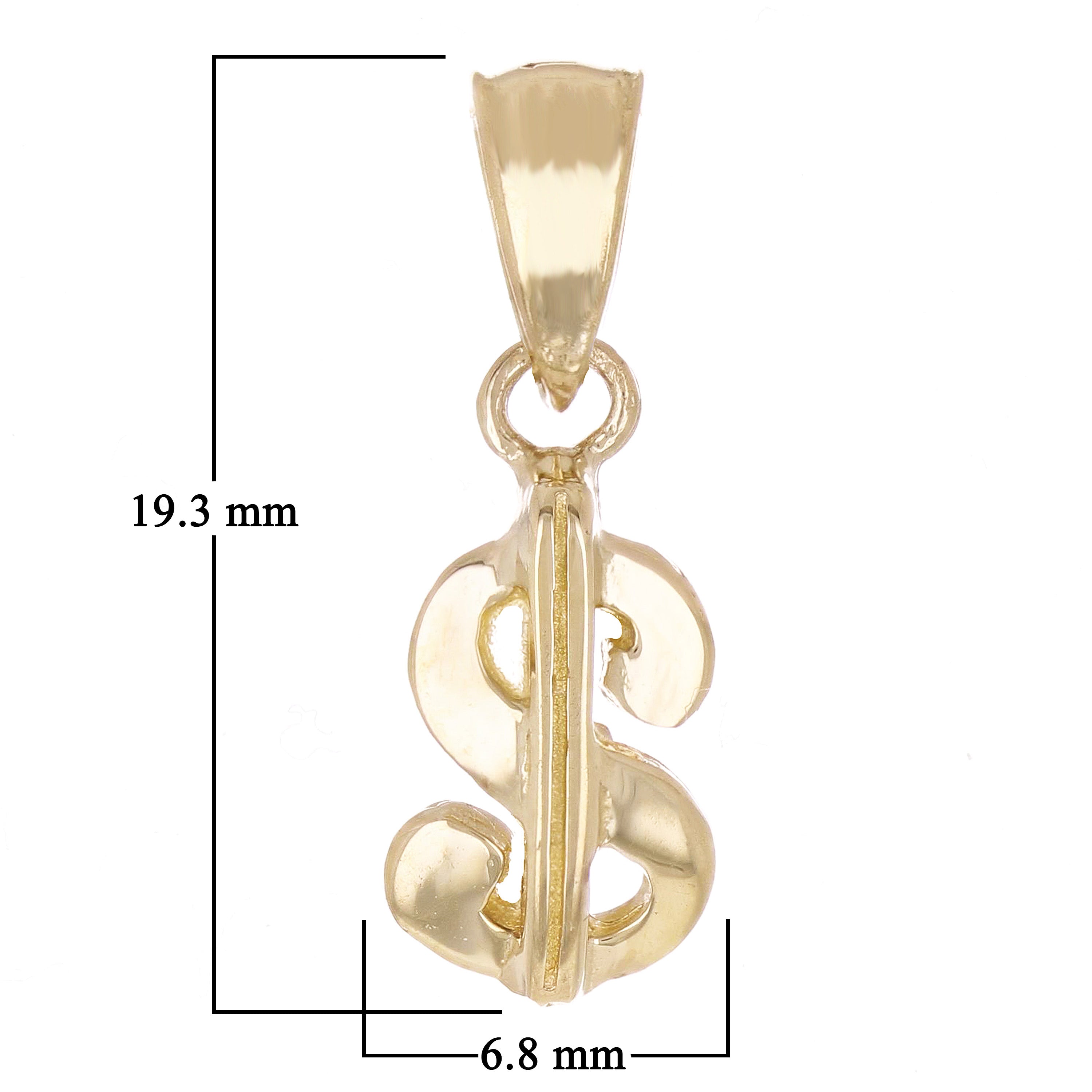 14k Yellow Gold 3D Dollar Sign Charm Pendant 19.3mm x 6.8mm 1 gram
