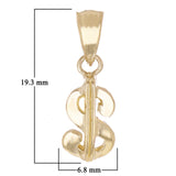 14k Yellow Gold 3D Dollar Sign Charm Pendant 19.3mm x 6.8mm 1 gram