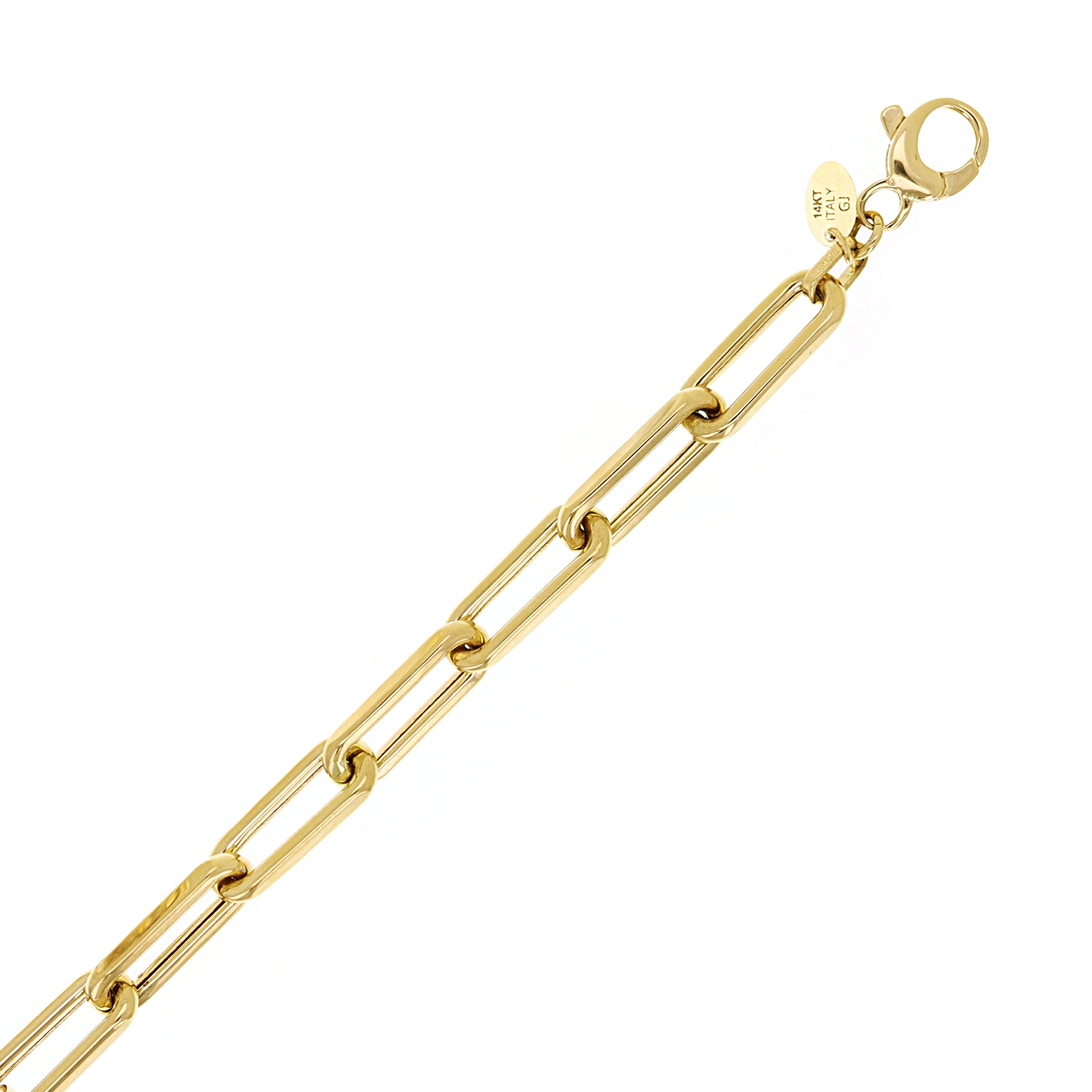 Italian 14k Yellow Gold Paper Clip Link Chain Bracelet 7.75" 6.3mm 8.3 grams