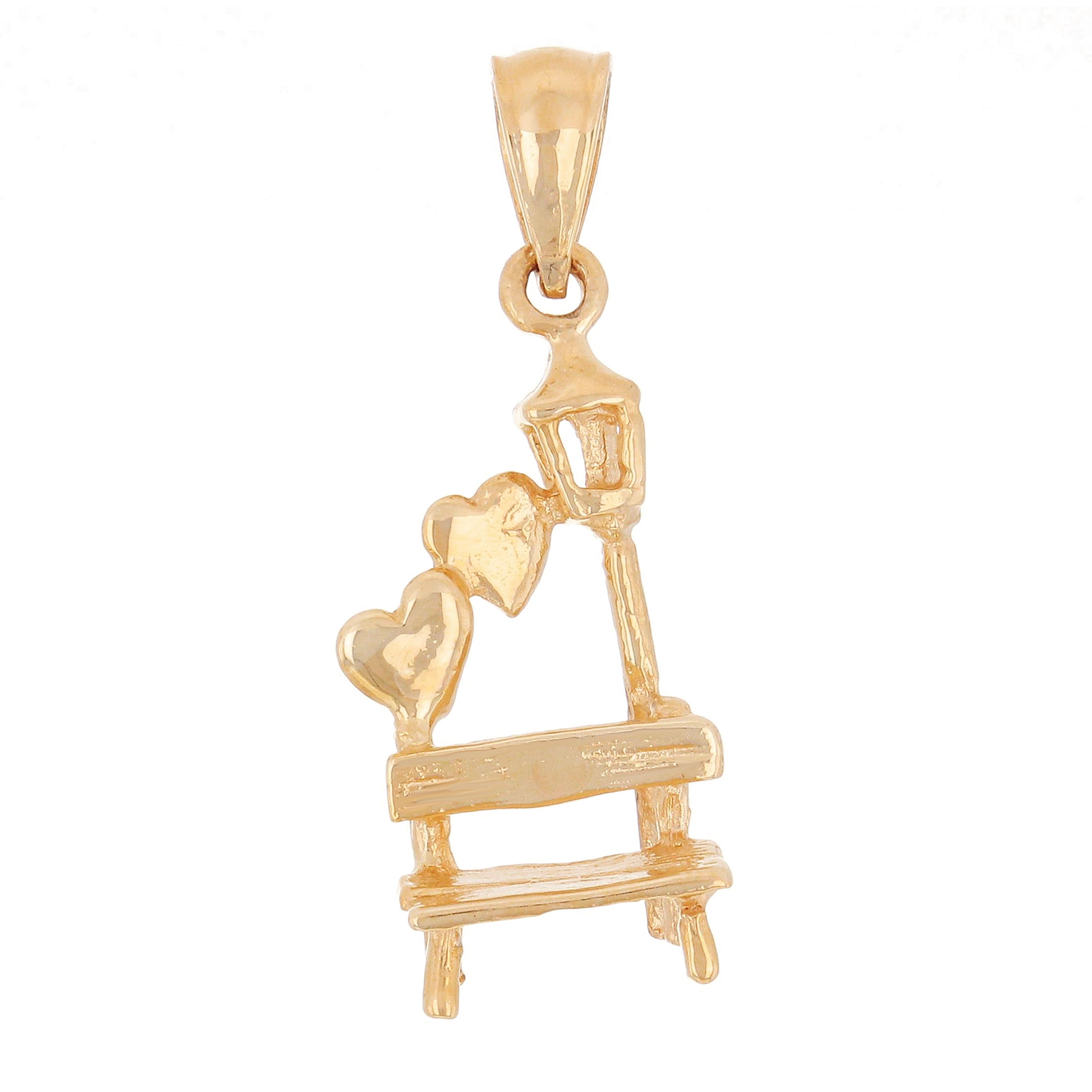 14k Rose Gold 3D Heart Light Post Love Bench Pendant - Rose