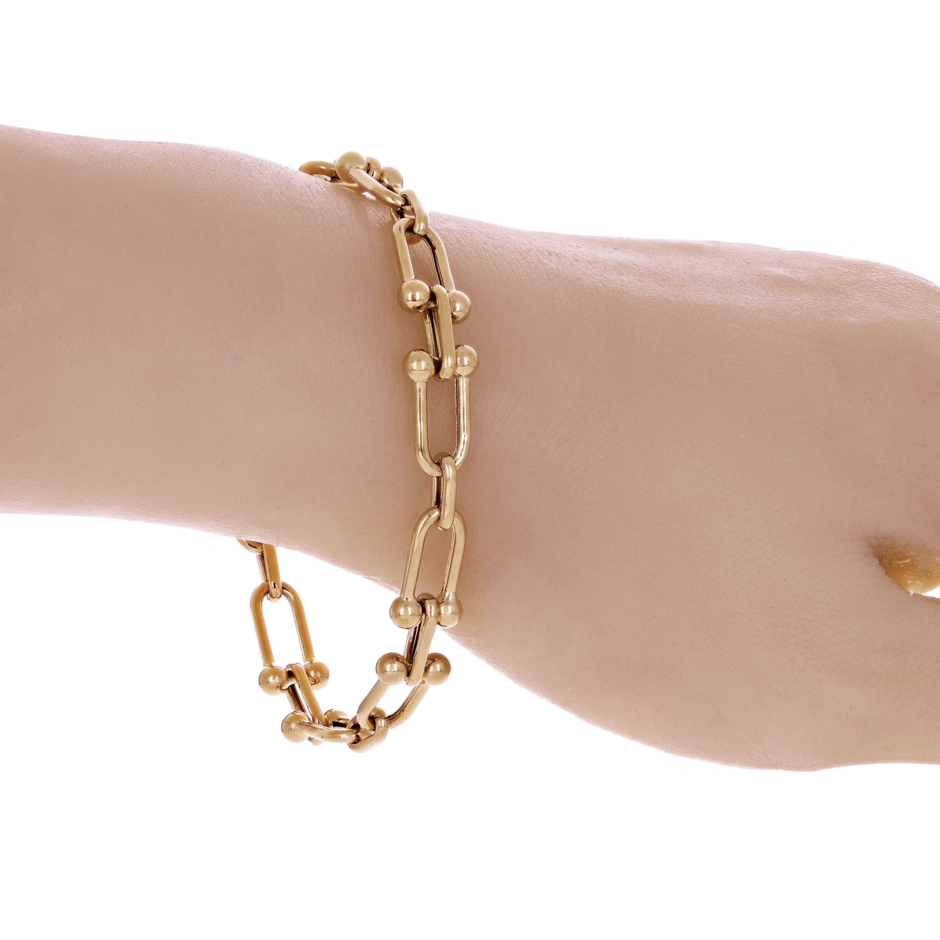 Italian 14k Yellow Gold  U Shape Hardwear Bracelet 7.75" 9mm 9.1 grams