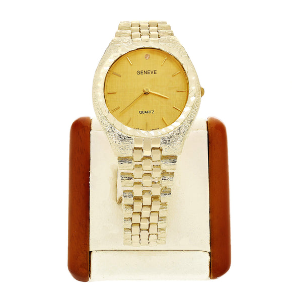 10k Yellow Gold Watch Link Wrist Bracelet with Geneve Diamond Watch 7.5-8