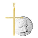 Italian 14k Yellow Gold Hollow High Polished Plain Cross Charm Pendant 1.7" 1g