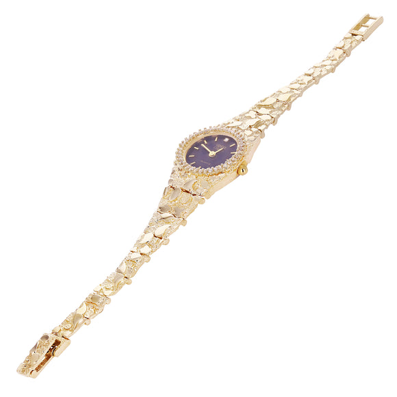 14k Yellow Gold Nugget Link Wrist Watch with Geneve Diamond Watch 6.5