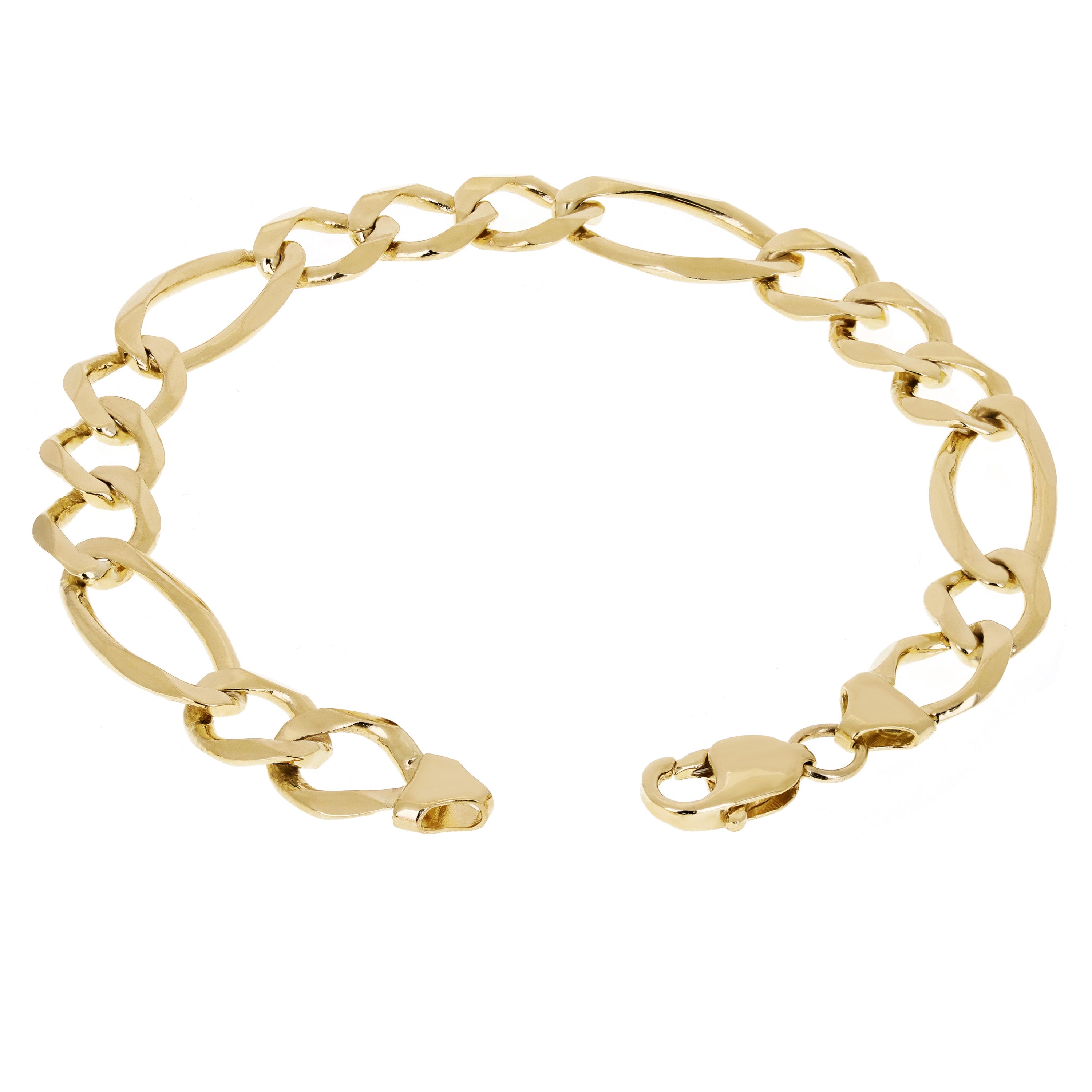 Men's 14k Yellow Gold Solid Figaro Link Chain Bracelet 11.3mm 7" - 8.5"