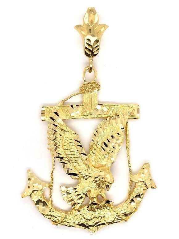 10k Yellow Gold Flying Eagle Maritime Anchor Charm Pendant 10.9 grams