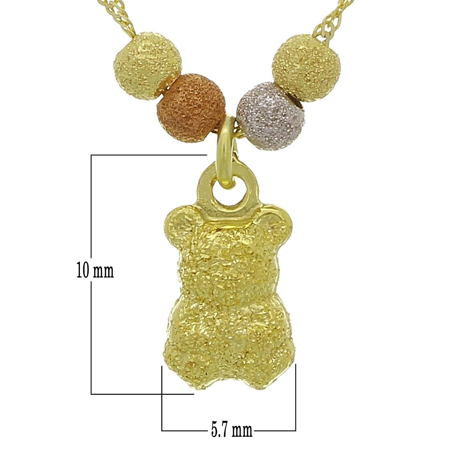 14k Tri Color Gold Ball Beads Teddy Bear Charms Singapore Chain Necklace 17"