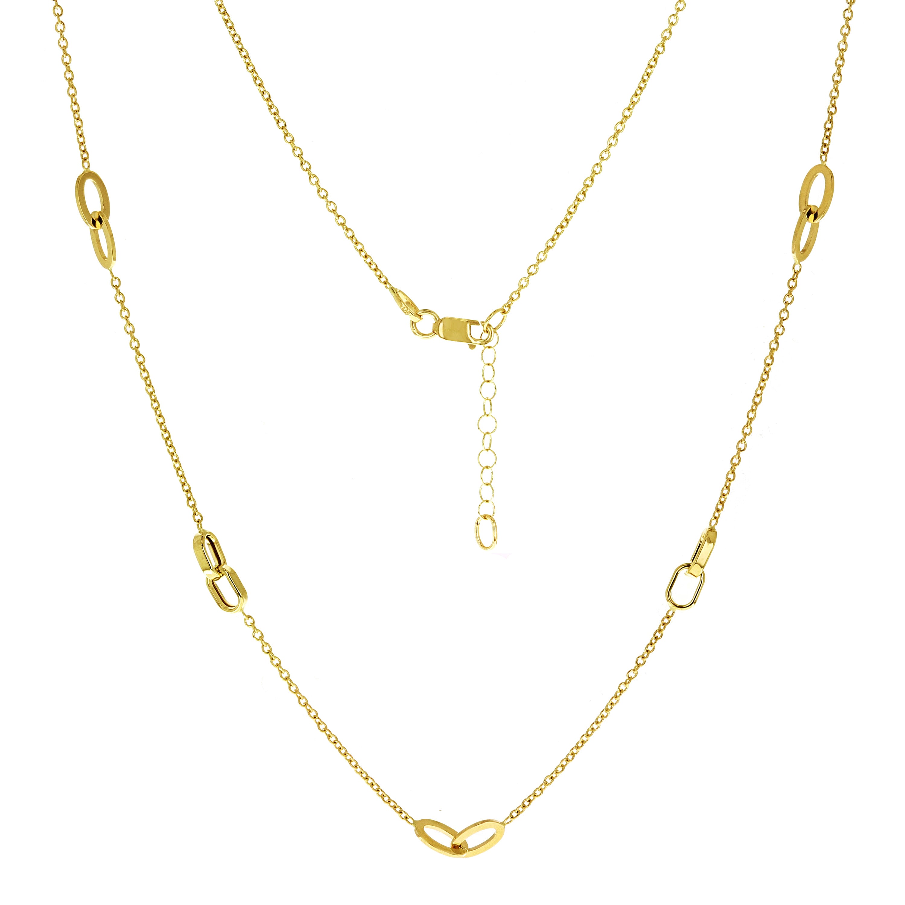 Italian 14k Yellow Gold Oval Charm Rolo Chain Necklace 16" 3.6 grams