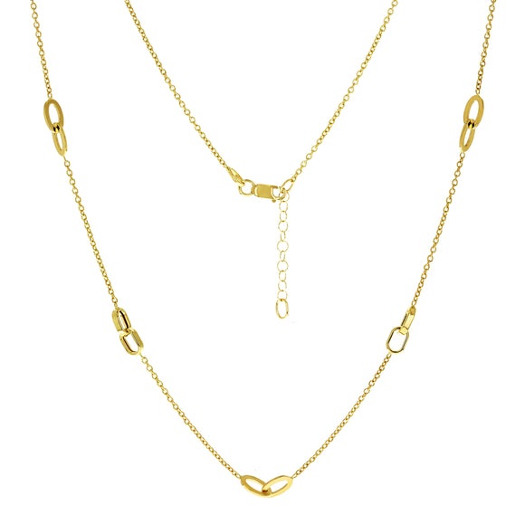 Italian 14k Yellow Gold Oval Charm Rolo Chain Necklace 16