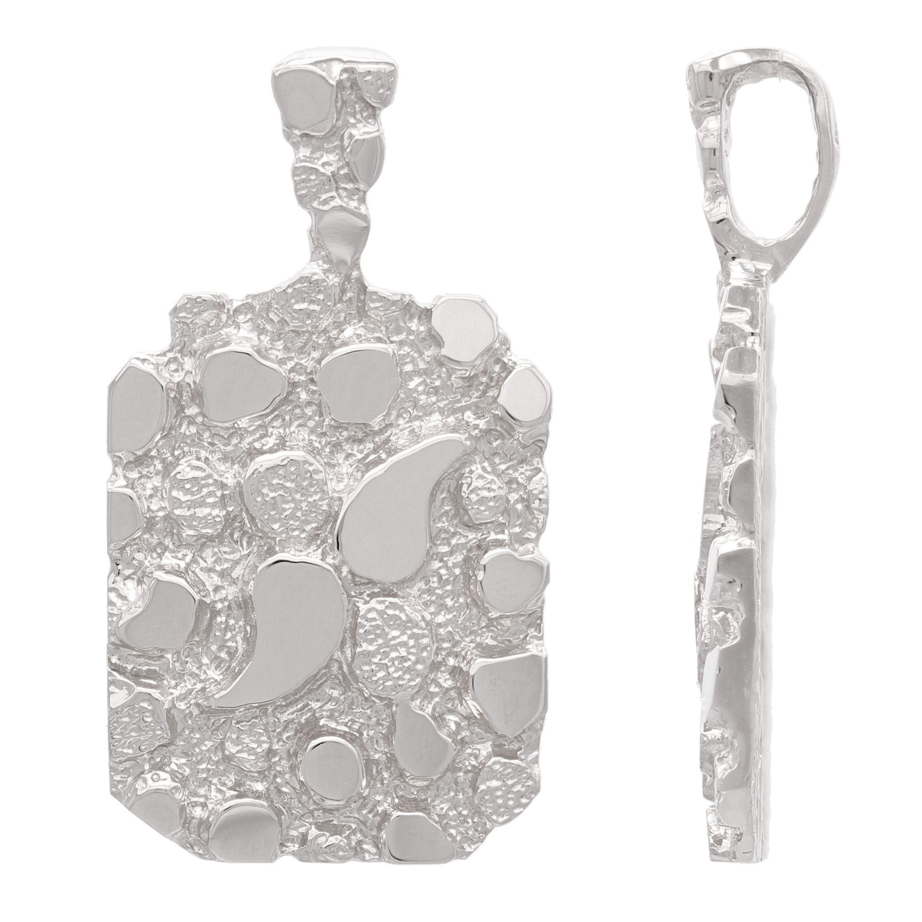 14k White Gold Big Chunky Nugget Pendant 1.46" 9.7 grams - White