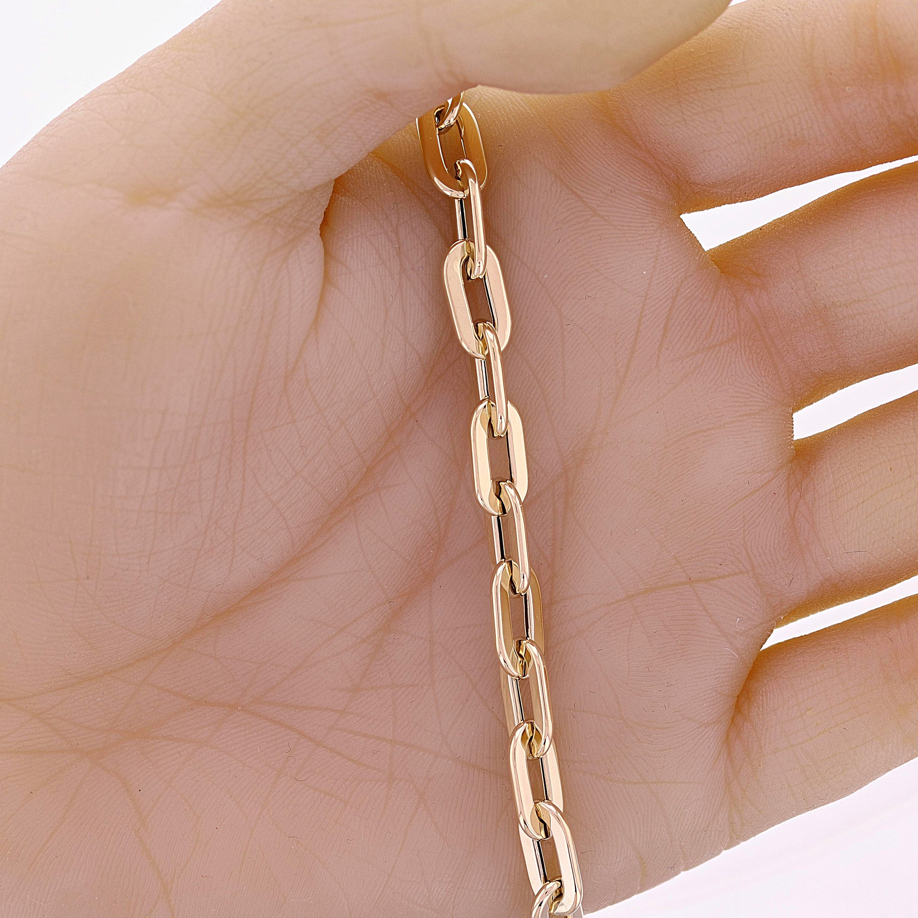 Italian 14k Yellow Gold Hollow Oval Paper Clip Link Bracelet 7.5" 6.4mm 5.4 gram