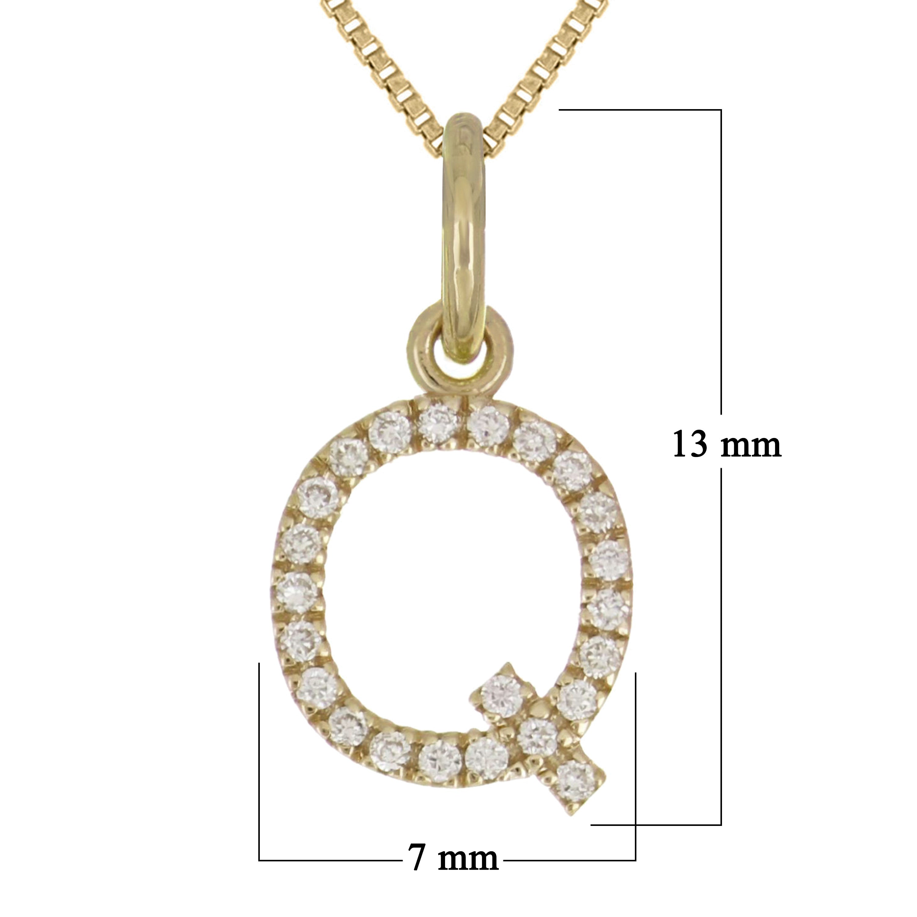 14k Yellow Gold Diamond Initial Letter Q Charm Pendant Necklace 18" - Letter Q,Yellow