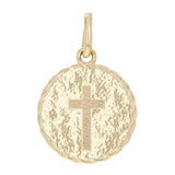 14k Yellow Gold Round Cross Medal Rope Disc Charm Pendant 6 grams