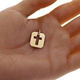 14kt Yellow Gold Cross Cutout Rectangle Charm Pendant  0.9" 3.1 grams