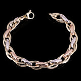 Italian 14k Tri-Color Gold Hollow Triple Oval Link Bracelet 7.5" 9mm 8 grams