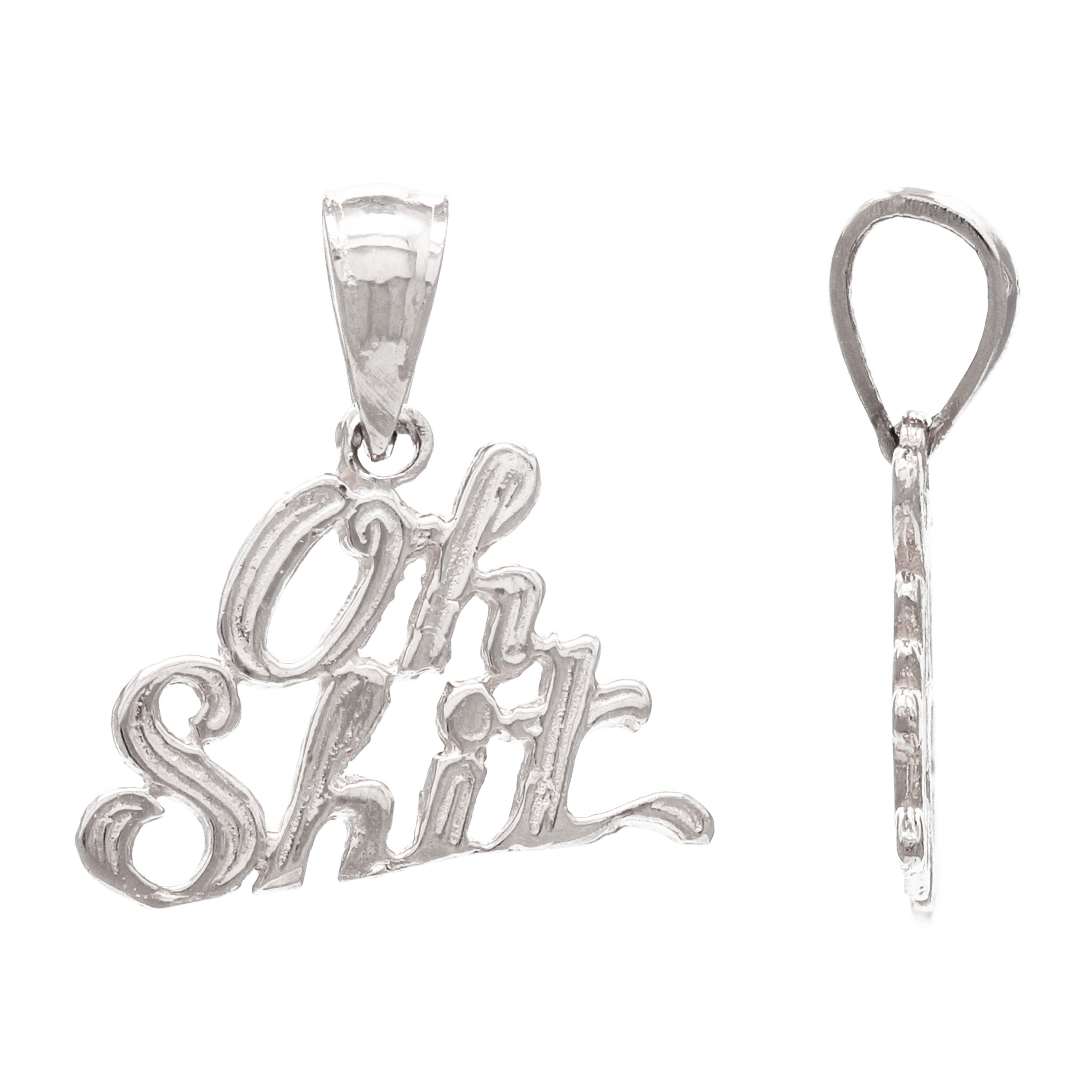 14k White Gold Oh Sh*t Charm Pendant 1 gram - White