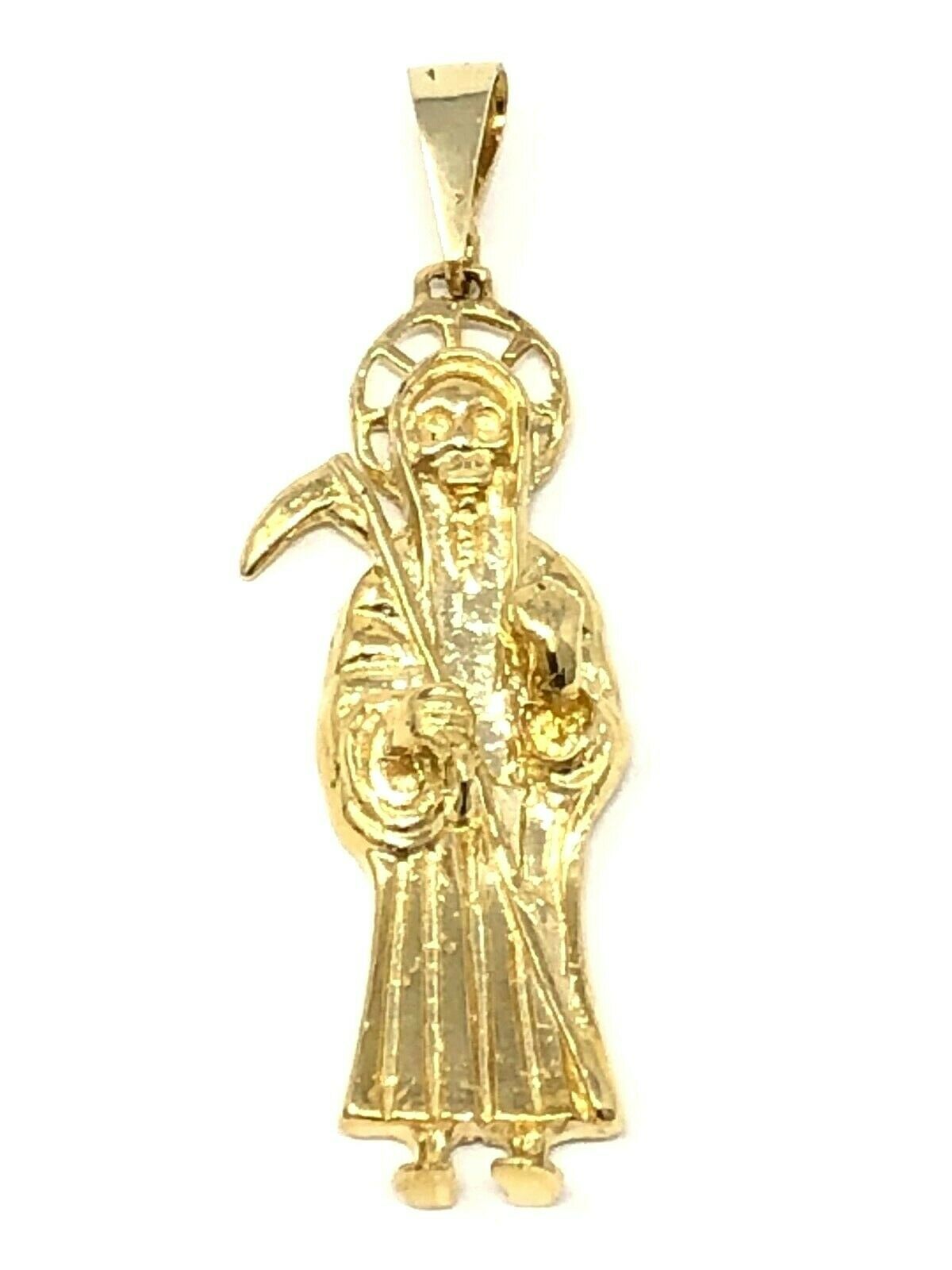 14k Yellow Gold Solid Santa Muerte Grim Reaper Angel of Death Charm Pendant 7g
