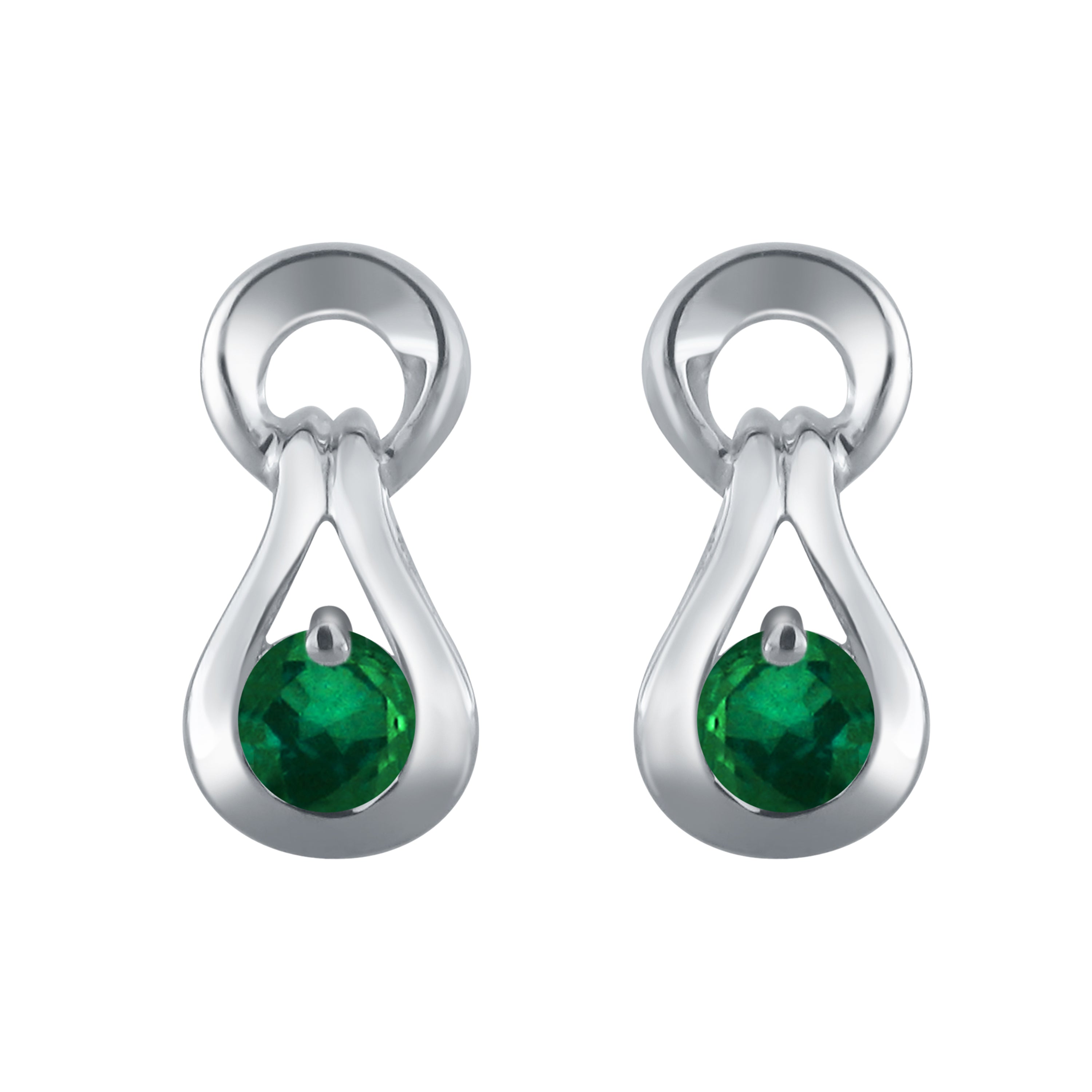 10k White Gold Emerald Petite Drop Modern Stud Earrings - Emerald
