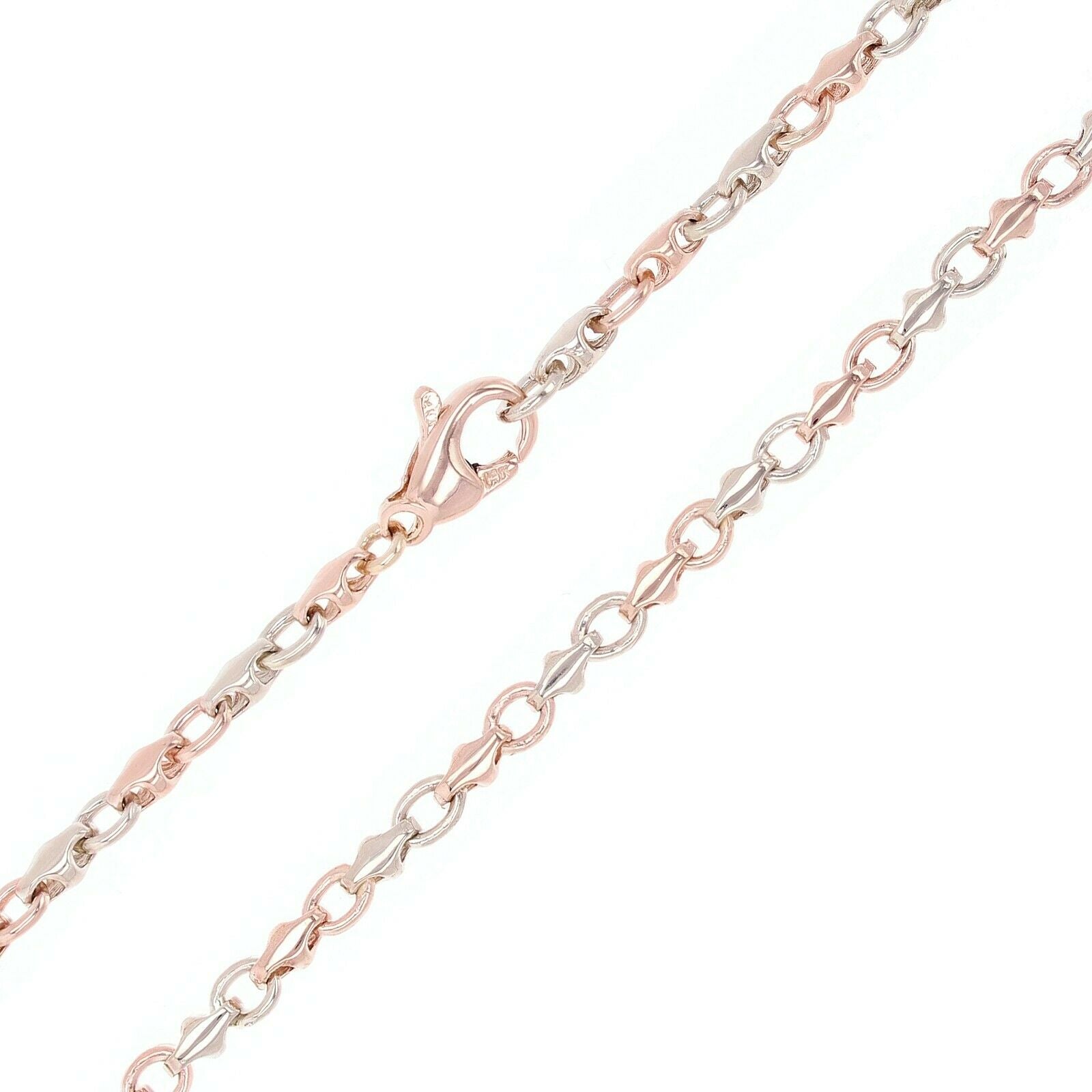 Men's 14k White & Rose Gold Solid Link Necklace & Bracelet Set 34 grams