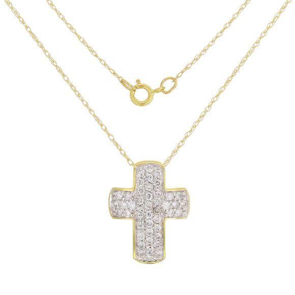 14k Yellow Gold 0.50ctw Diamond Pave Cross Pendant Necklace