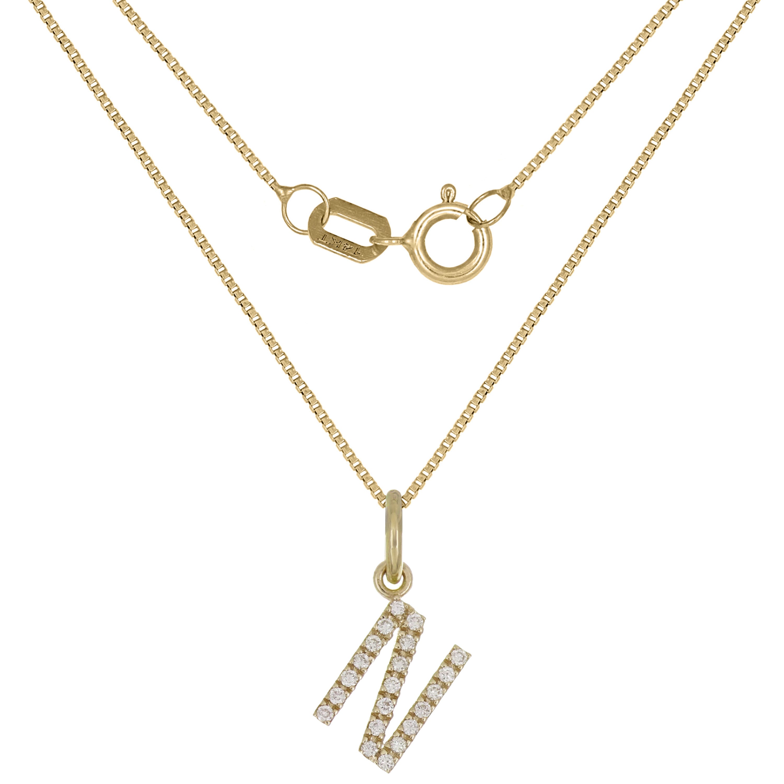 14k Yellow Gold Diamond Initial Letter N Charm Pendant Necklace 18" - Letter N,Yellow