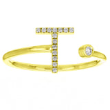 14k Yellow Gold Diamond Initial Letter T Ring Size 6 - Letter T,Yellow