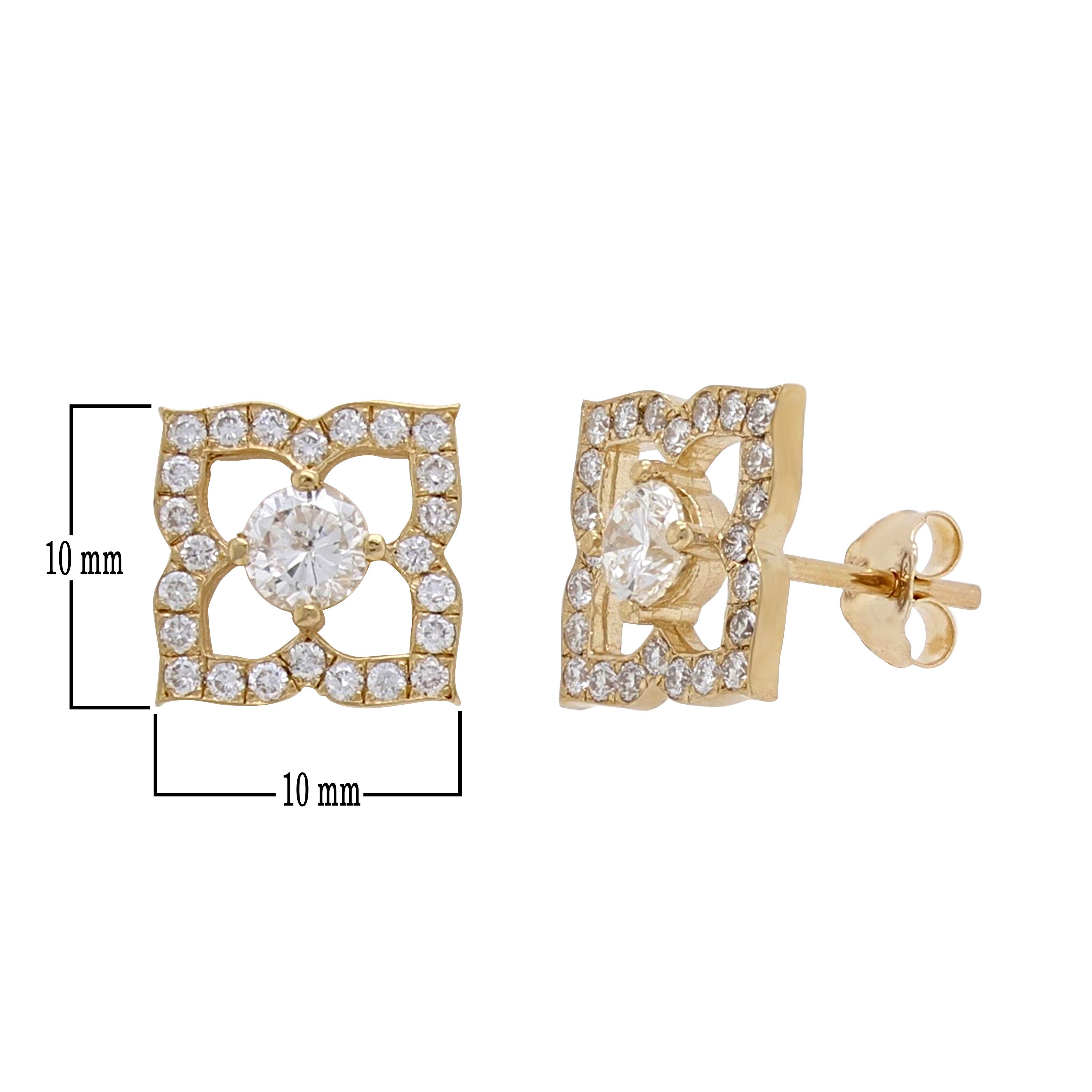 14k Yellow Gold 1ctw Diamond Solitaire Blooming Flower Stud Earrings - Yellow