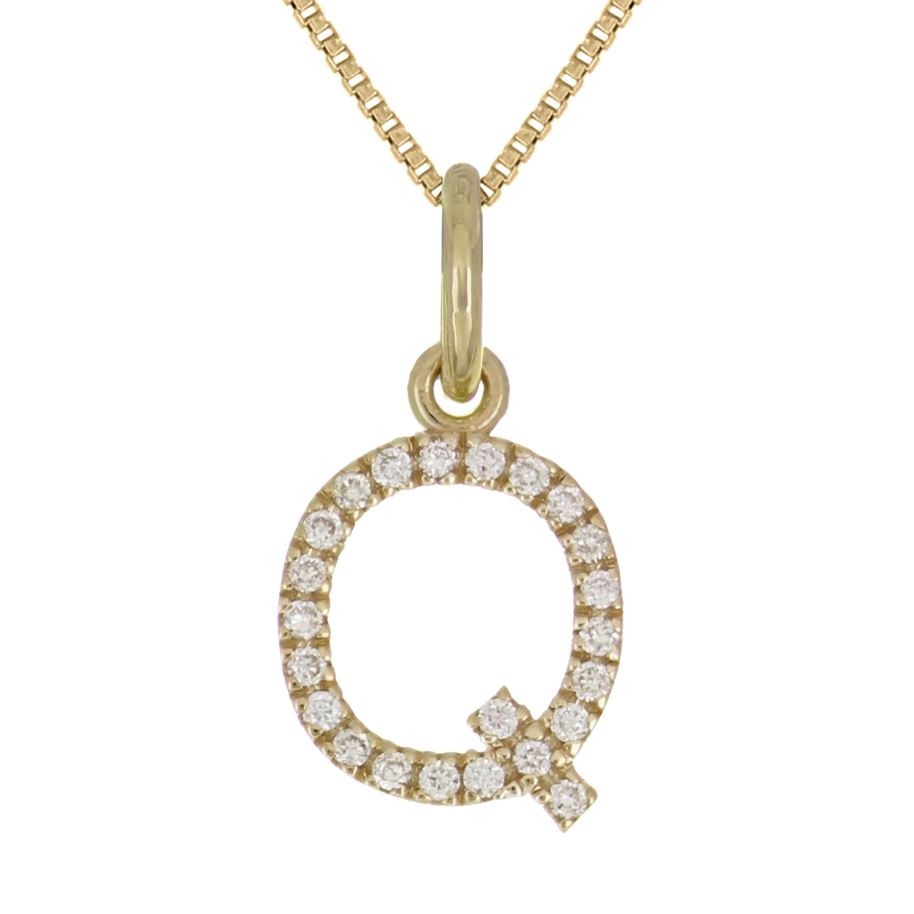 14k Yellow Gold Diamond Initial Letter Q Charm Pendant Necklace 18" - Letter Q,Yellow