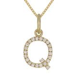 14k Yellow Gold Diamond Initial Letter Q Charm Pendant Necklace 18" - Letter Q,Yellow