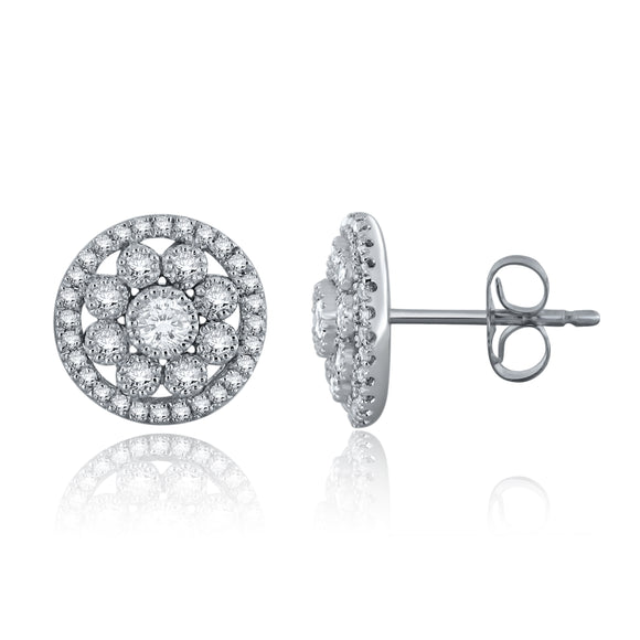 14k White Gold 0.35ctw Diamond Flower Eternity Round Milgrain Stud  Earrings