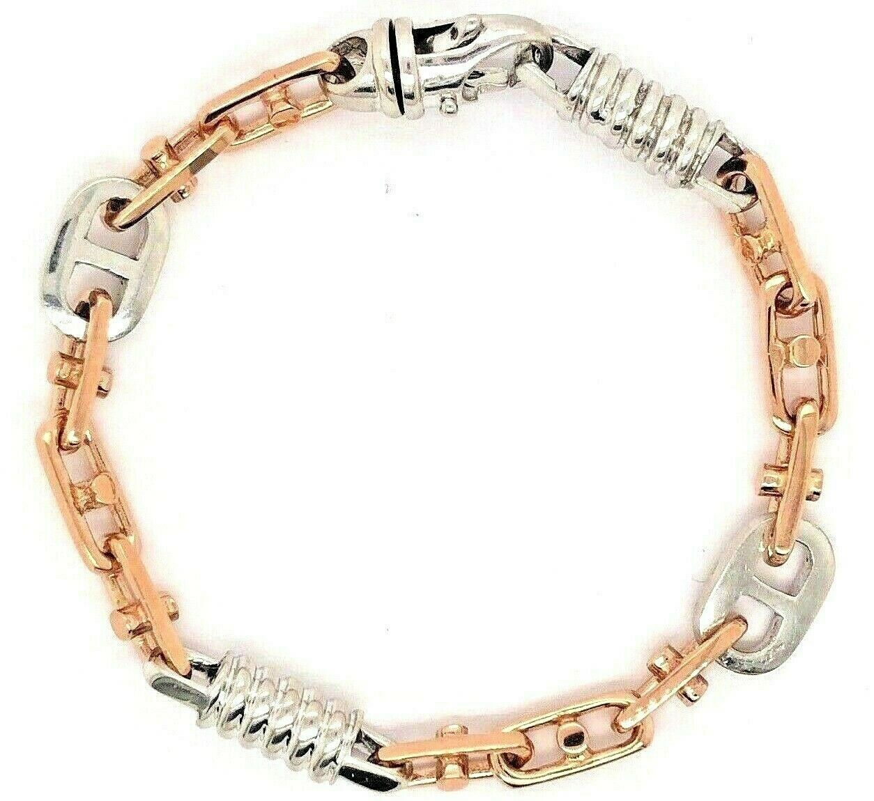 14k Two Tone Gold Handmade Fashion Link Bracelet 7.5" 7.5mm 27.5 grams