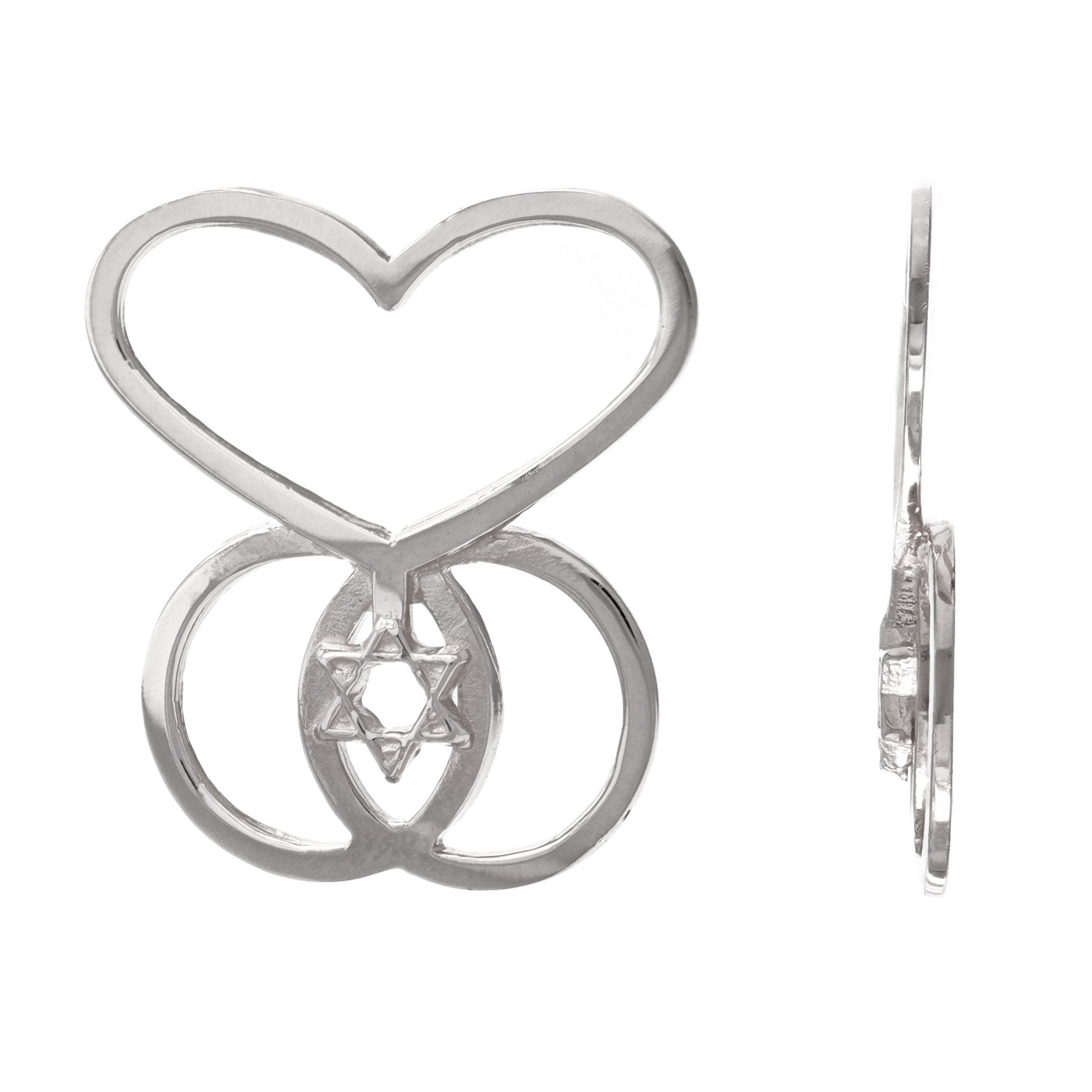 14k White Gold Heart Infinity Star of David Charm Pendant 2.2grams - White
