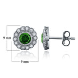 14k White Gold 0.80ctw Green White Diamond Round Halo Cluster Stud Earrings - Green and White