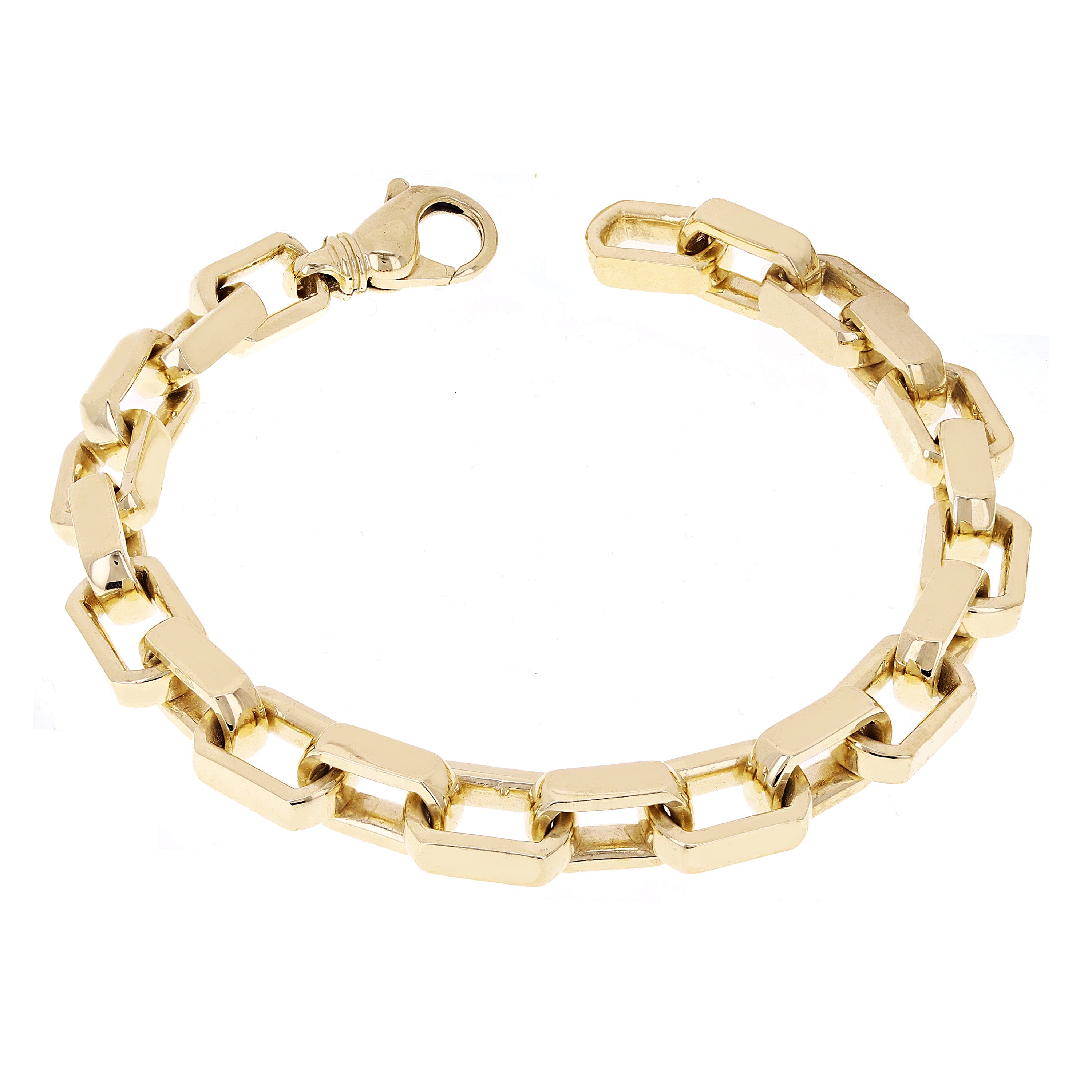 14k Yellow Gold Solid Handmade Rectangle Link Chain Bracelet 7" 9mm 54.2 grams - 7" 54.2 grams