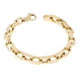 14k Yellow Gold Solid Handmade Rectangle Link Chain Bracelet 7" 9mm 54.2 grams - 7" 54.2 grams