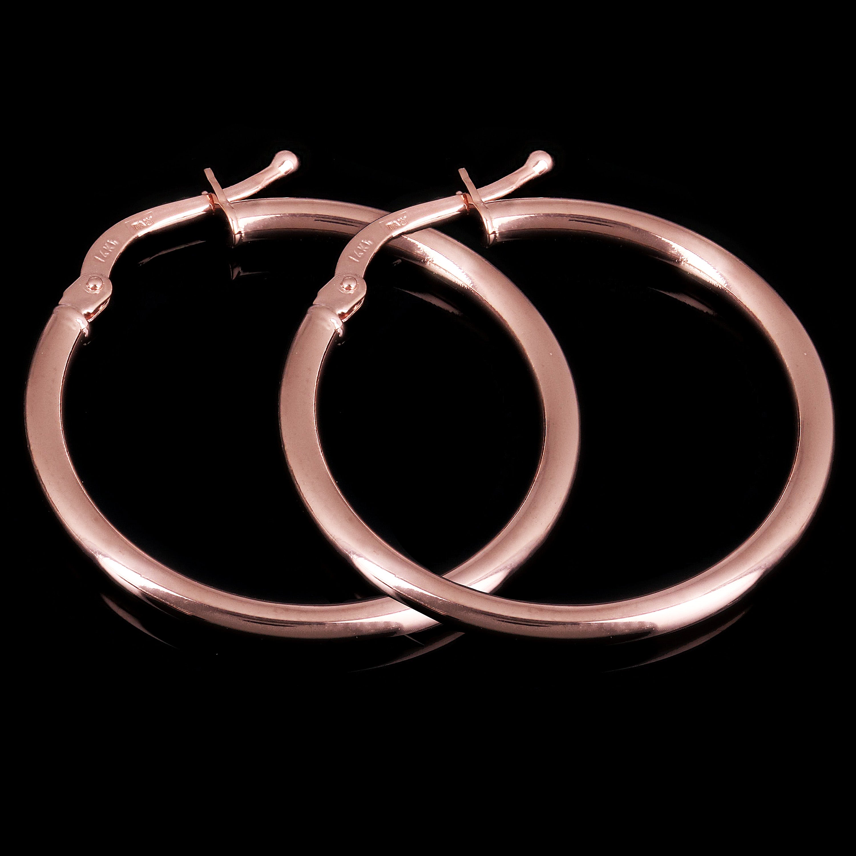 Italian 14k Rose Gold High Polished Plain 2mm Hollow Hoop Earrings 1" 1.6 grams - Rose,Size 1" 1.6 grams