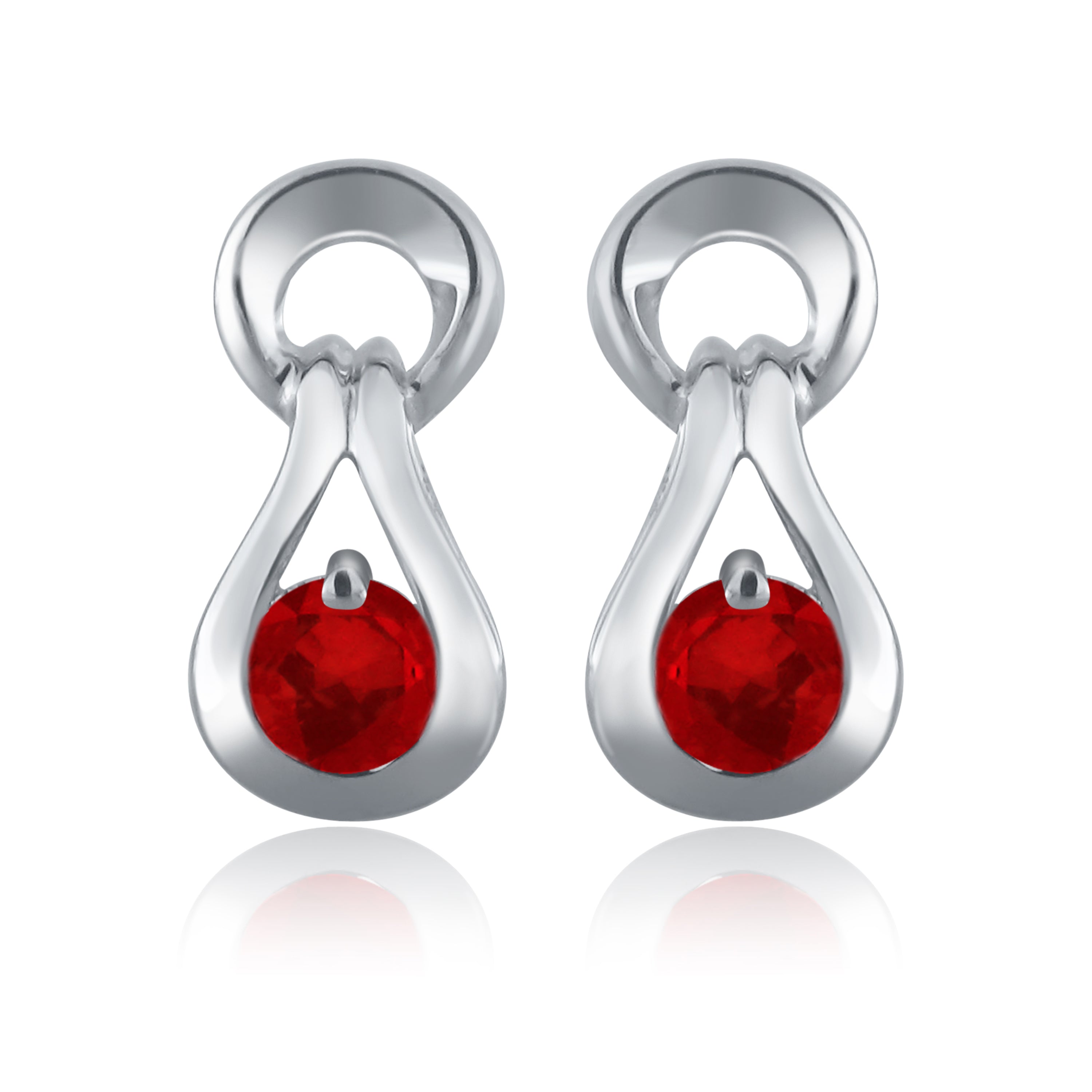 10k White Gold Ruby Petite Drop Modern Stud Earrings - Ruby