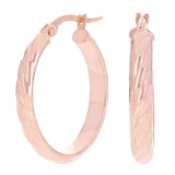 Italian 14k Rose Gold Rope Design Oval Hollow Hoop Earrings 1"