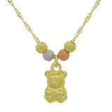 14k Tri Color Gold Satin Finish Teddy Bear Charm Necklace Singapore Chain 17"