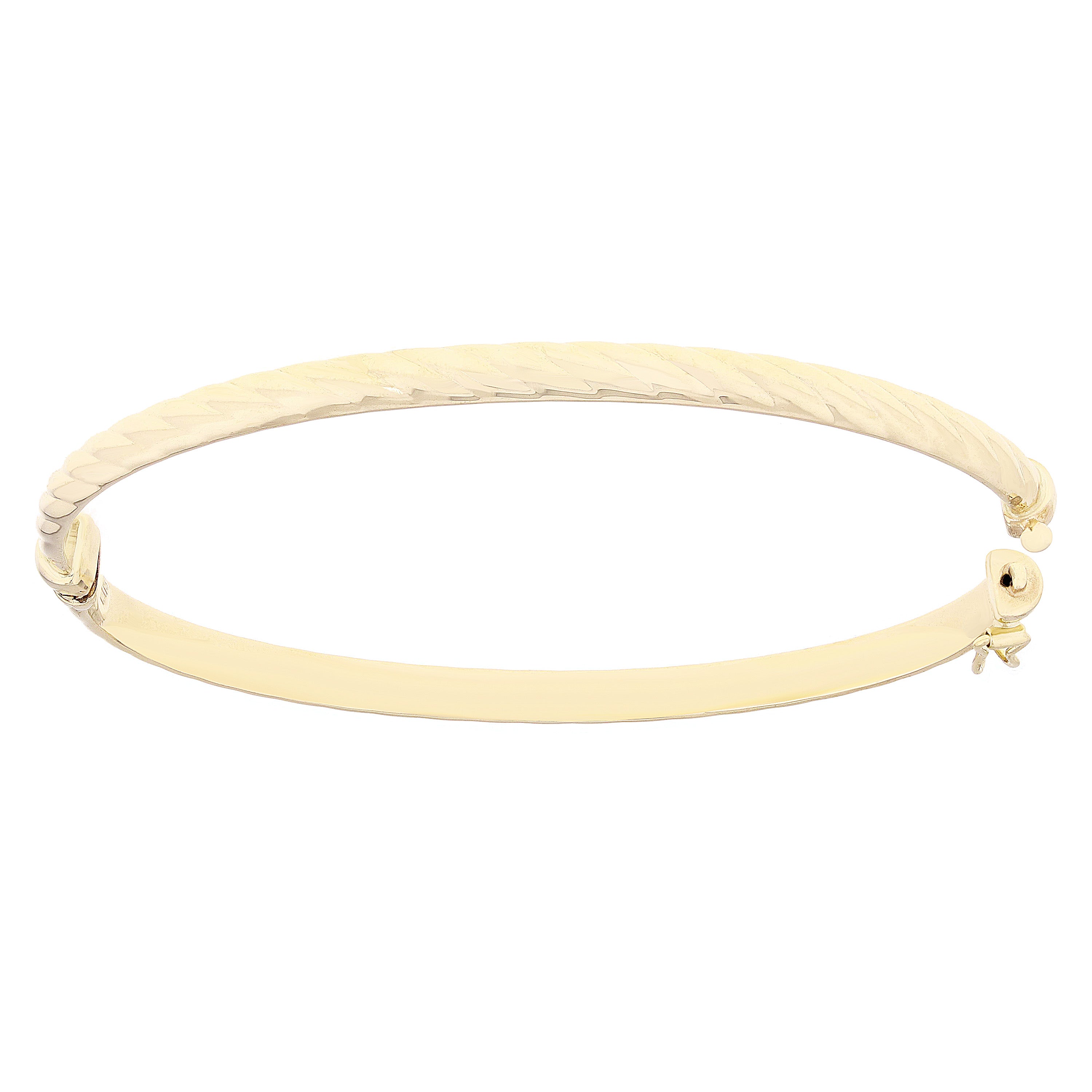 Italian 14k Yellow Gold Polished Rope Design  Hollow Oval Bangle Bracelet 3.8mm