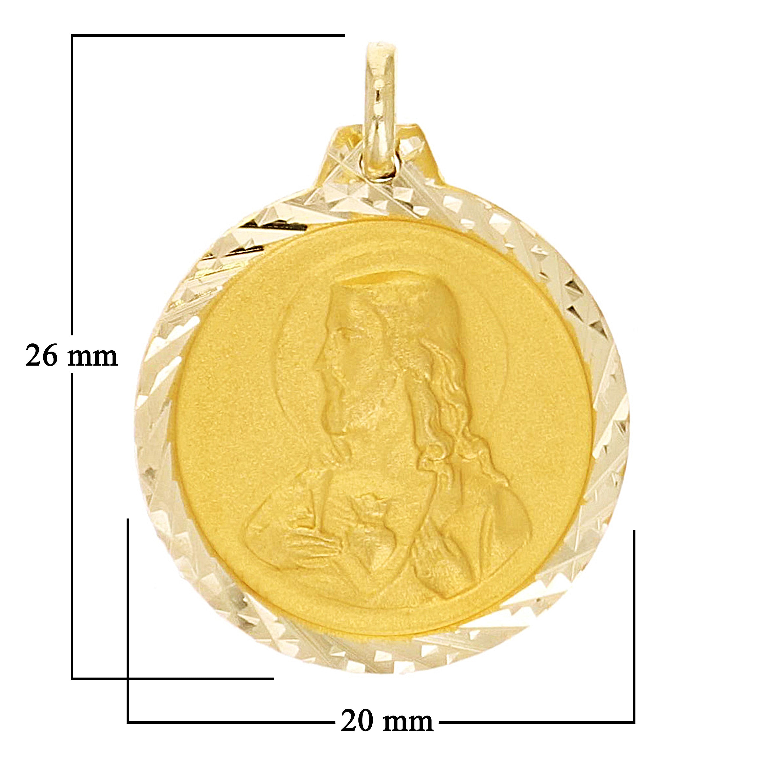 Italian 14k Yellow Gold Sacred Heart of Jesus Medal Charm Pendant 1" 3.5 grams
